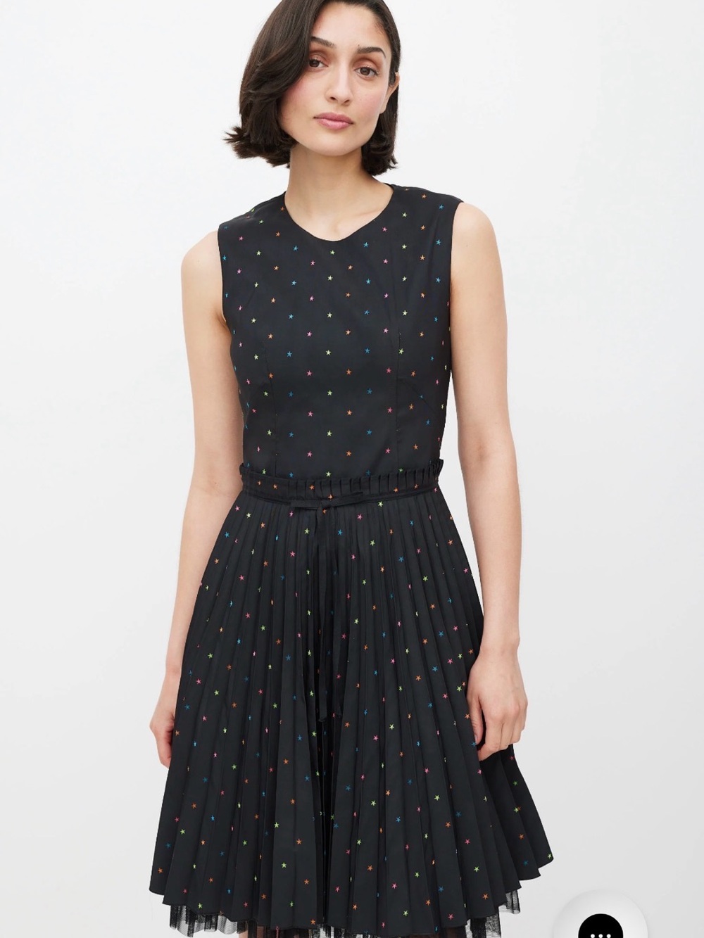 Red Valentino Resort 2019 Black Multicolor Star Pleated Tulle Dress